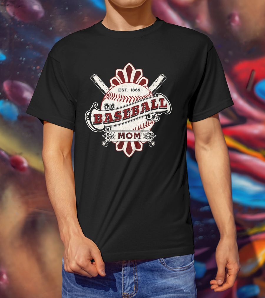 Baseball Mom Est. 1869 Vintage Bat And Ball Emblem T-Shirt