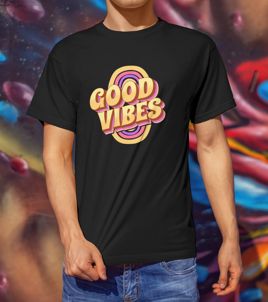 Good Vibes Retro Typography Colorful 70s T-Shirt
