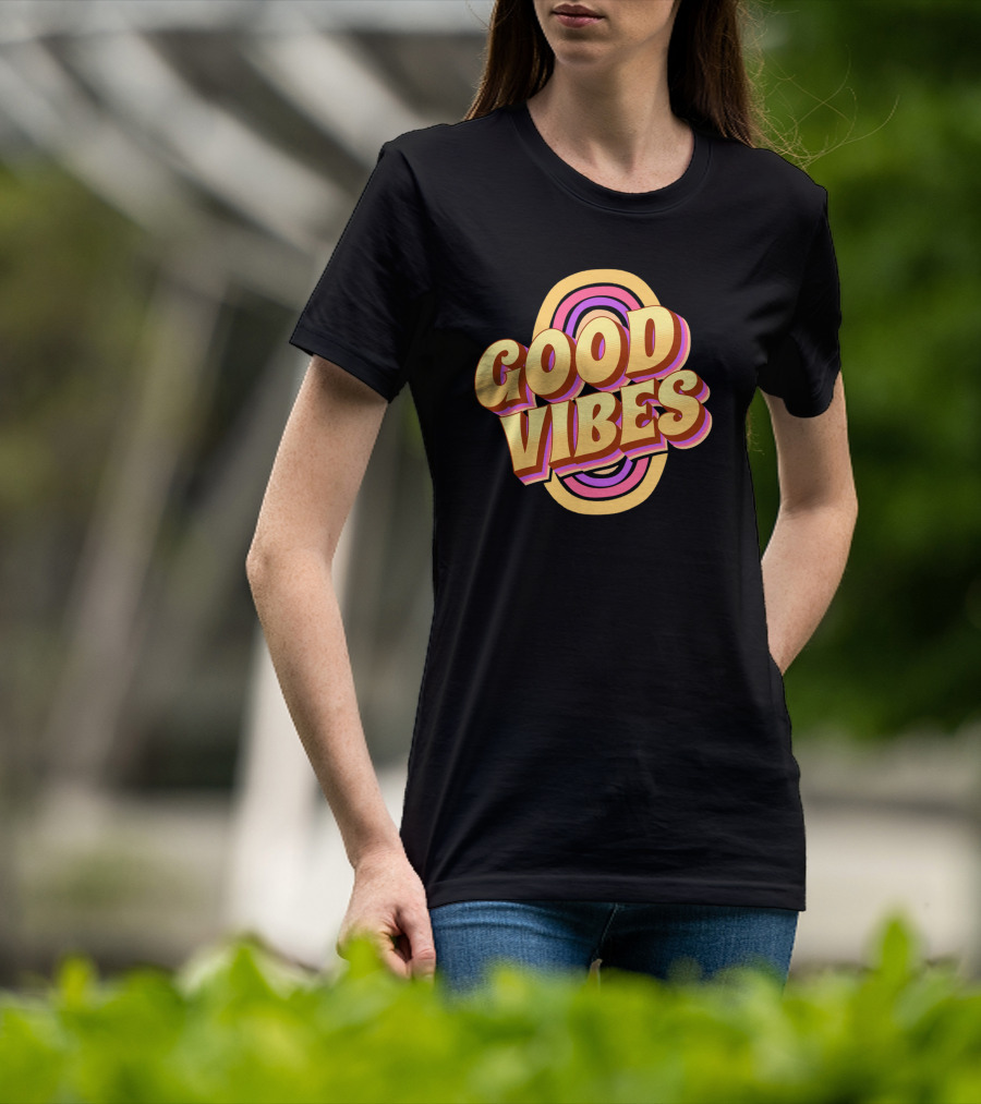 Good Vibes Retro Typography Colorful 70s T-Shirt