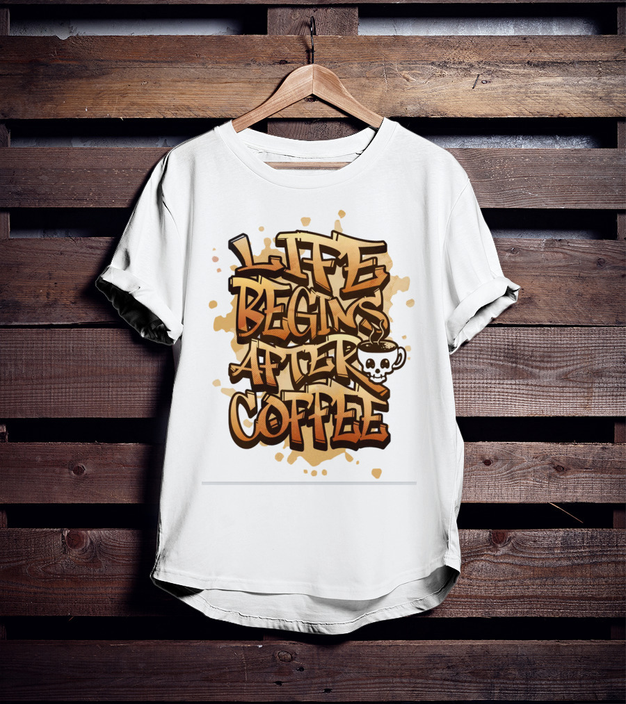 Life Begins After Coffee Graffiti Skull T-Shirt
