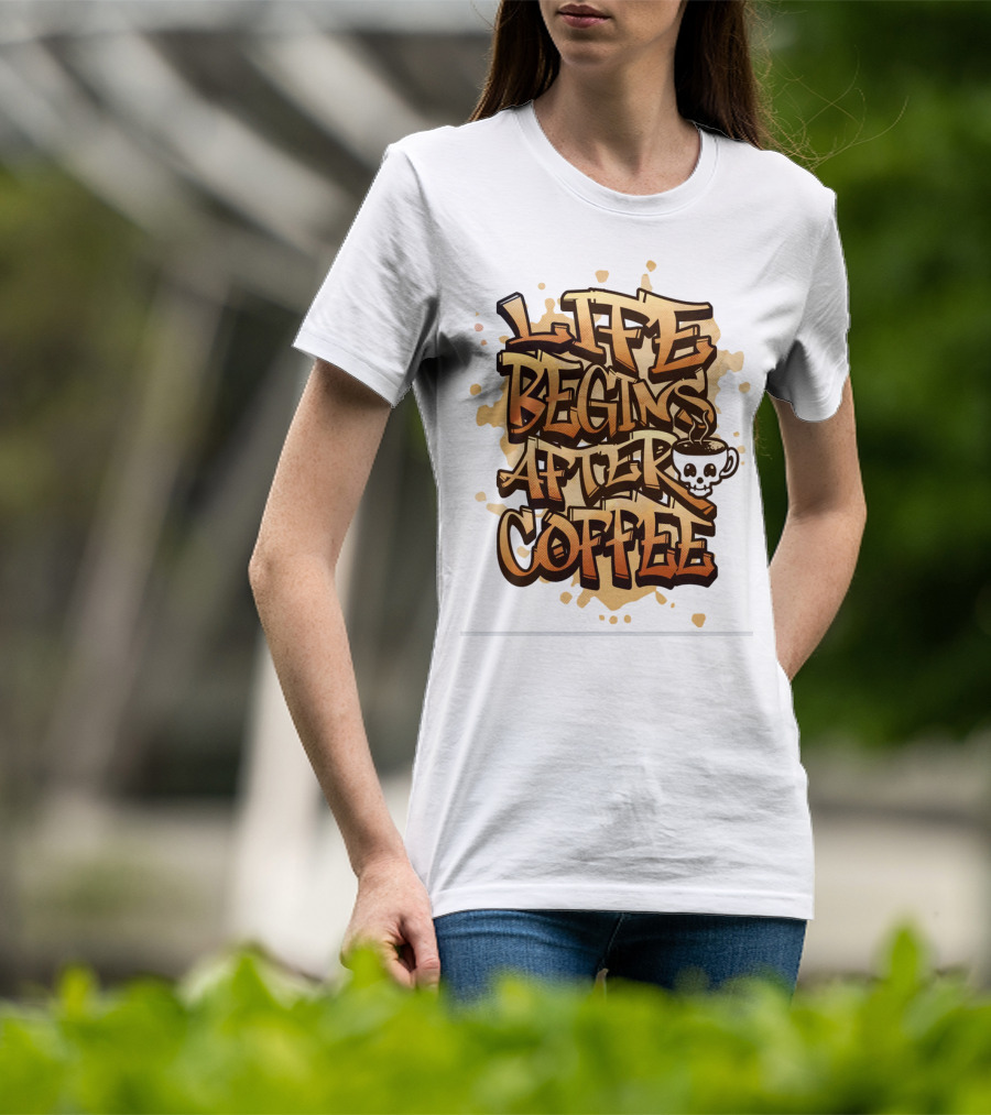 Life Begins After Coffee Graffiti Skull T-Shirt
