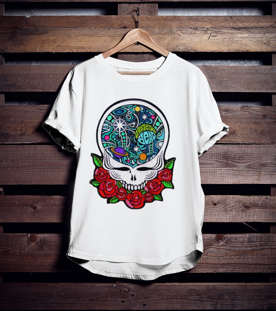 Grateful Dead Skull With Cosmic Rose Design By Danny Steinman T-Shirt