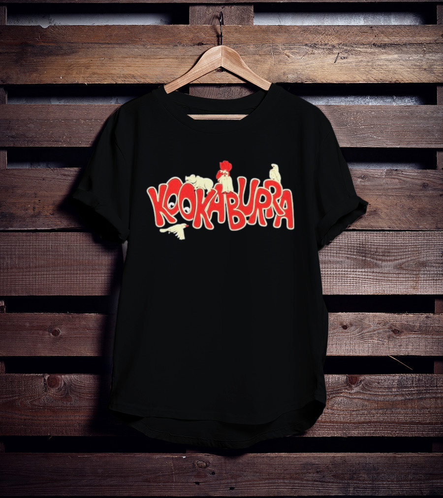 Kookaburra Band Logo With Animals In Red And White T-Shirt