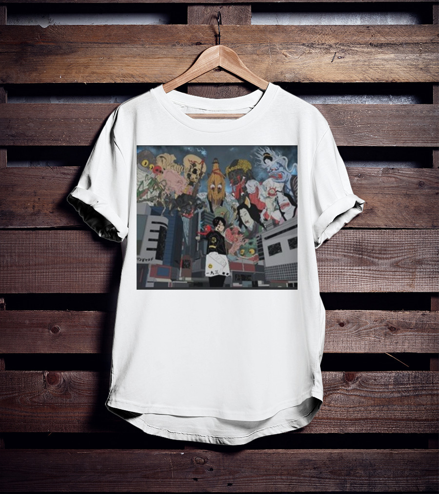 Kemuri Ikumi X Nass Anime Yokai-Inspired Urban Chaos Scene T-Shirt