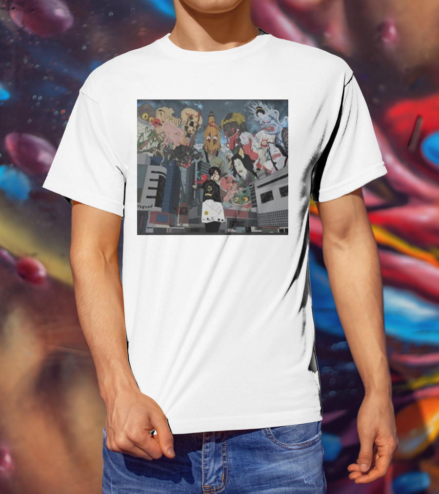 Kemuri Ikumi X Nass Anime Yokai-Inspired Urban Chaos Scene T-Shirt