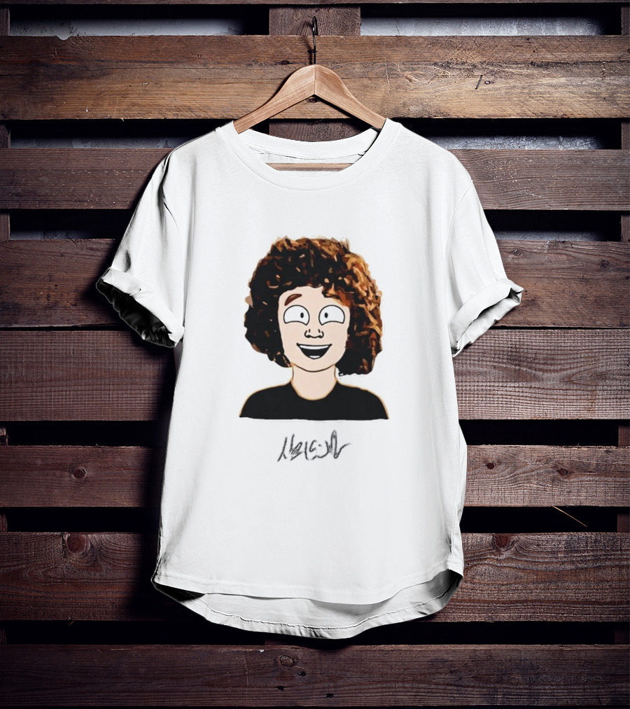 Nelson Neumann Cartoon Signature Smiling Curly-Haired Character T-Shirt