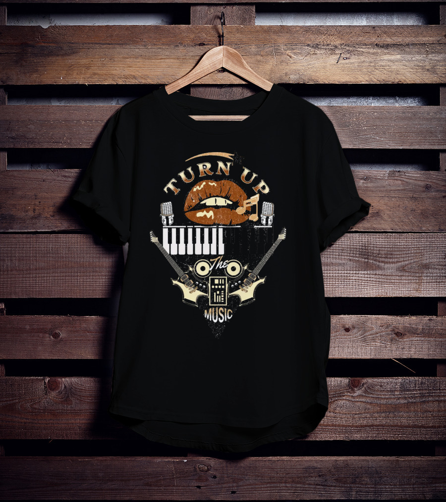 TURN UP THE MUSIC Keyboard Guitars And Microphones T-Shirt