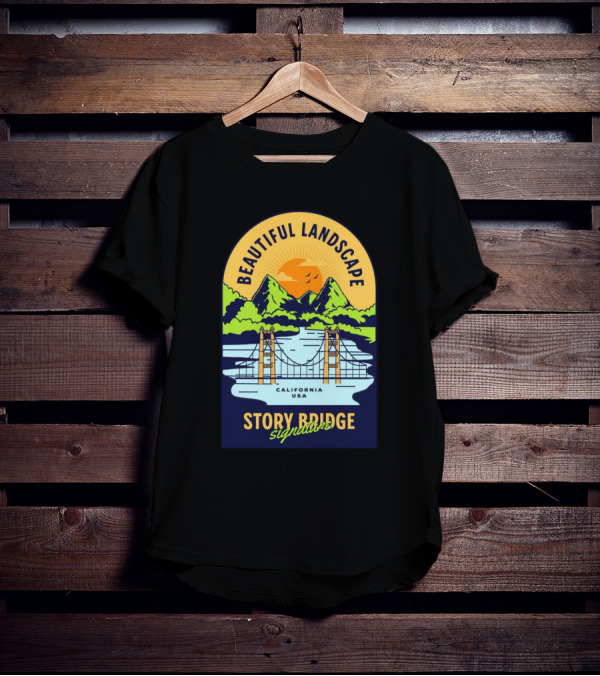 Beautiful Landscape Story Bridge California USA Signature T-Shirt