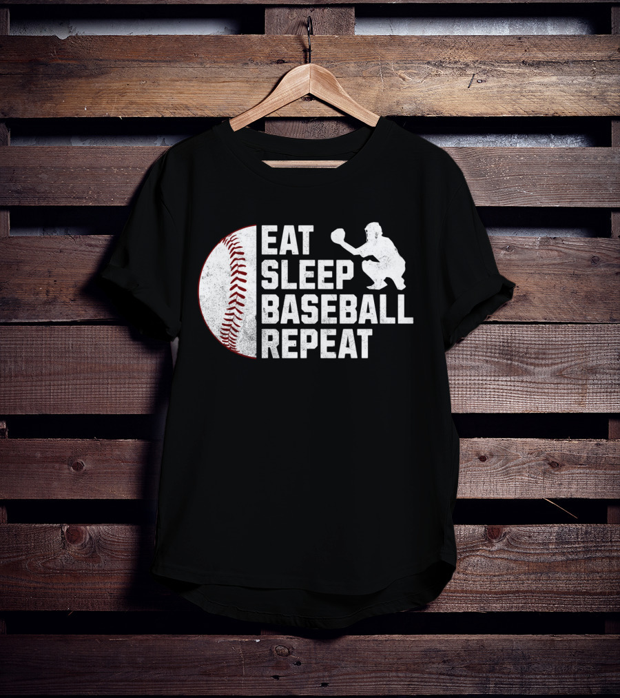 Eat Sleep Baseball Repeat Silhouette Catcher T-Shirt