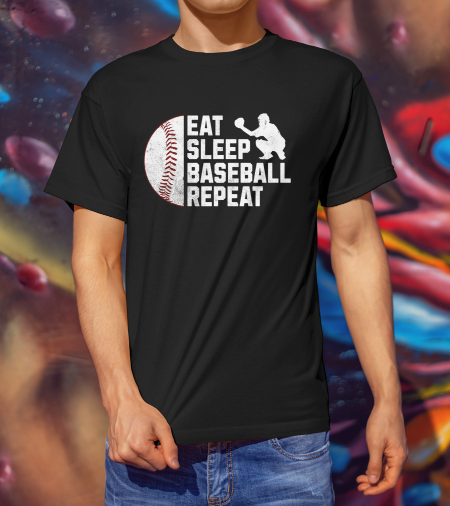 Eat Sleep Baseball Repeat Silhouette Catcher T-Shirt