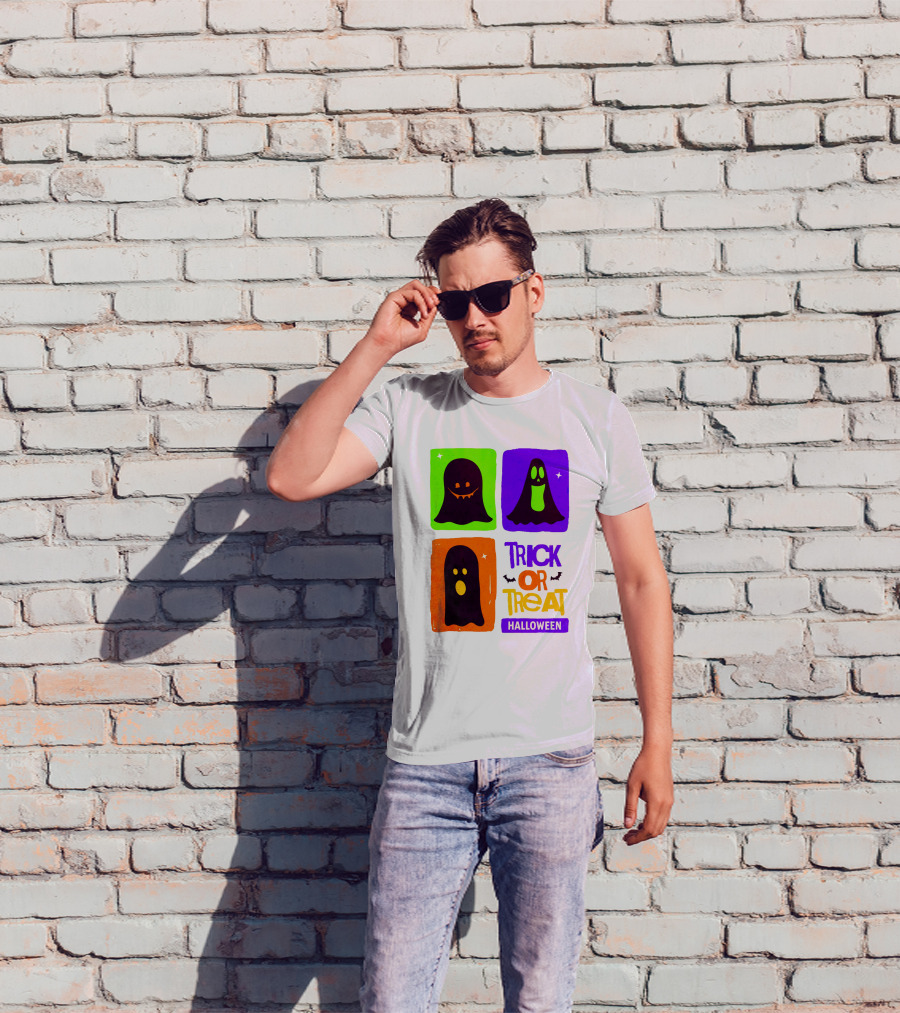 Halloween Trick Or Treat Ghosts In Colorful Boxes T-Shirt