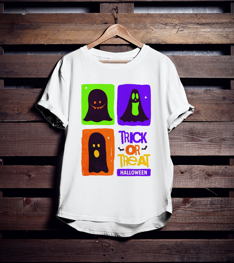 Halloween Trick Or Treat Ghosts In Colorful Boxes T-Shirt