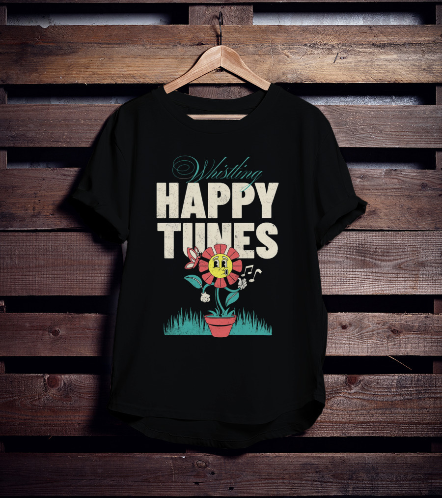 Whistling Happy Tunes Flower With Music Notes T-Shirt