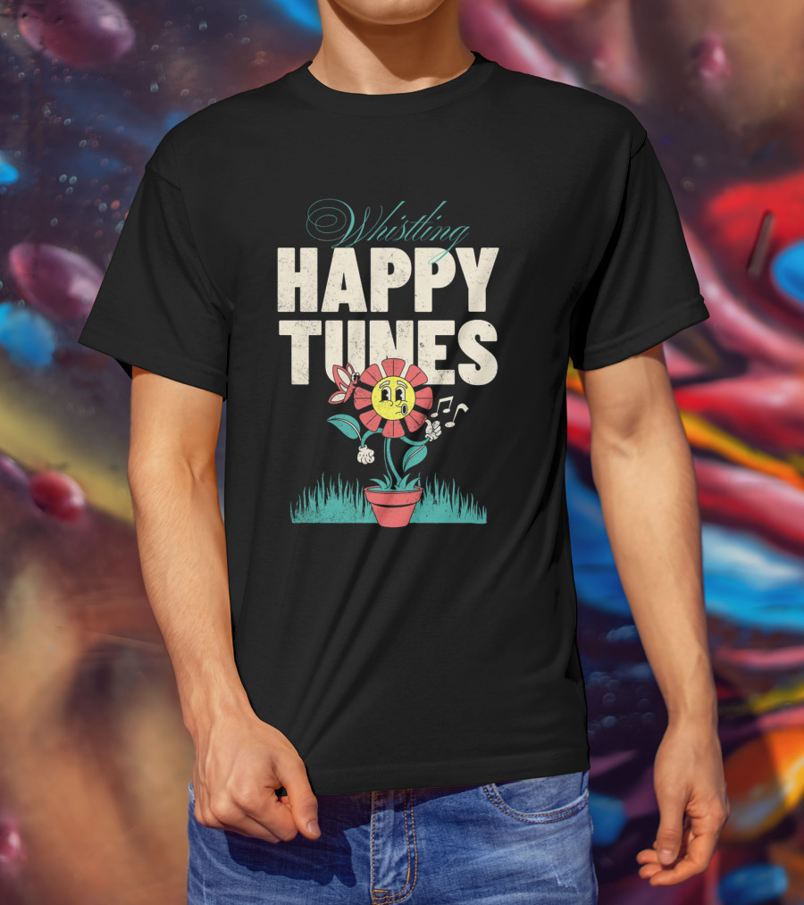 Whistling Happy Tunes Flower With Music Notes T-Shirt
