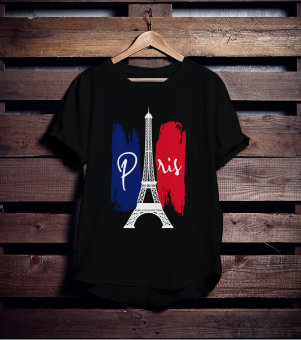 Paris Eiffel Tower Blue Red Brush Strokes T-Shirt