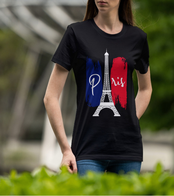 Paris Eiffel Tower Blue Red Brush Strokes T-Shirt