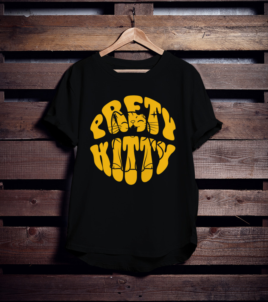 Pretty Kitty Cute Happy Cat Yellow Retro T-Shirt