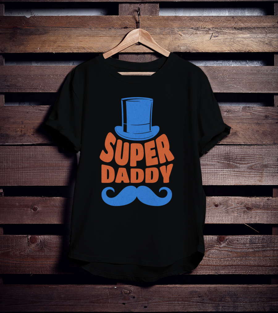 Super Daddy Mustache Top Hat Blue T-Shirt