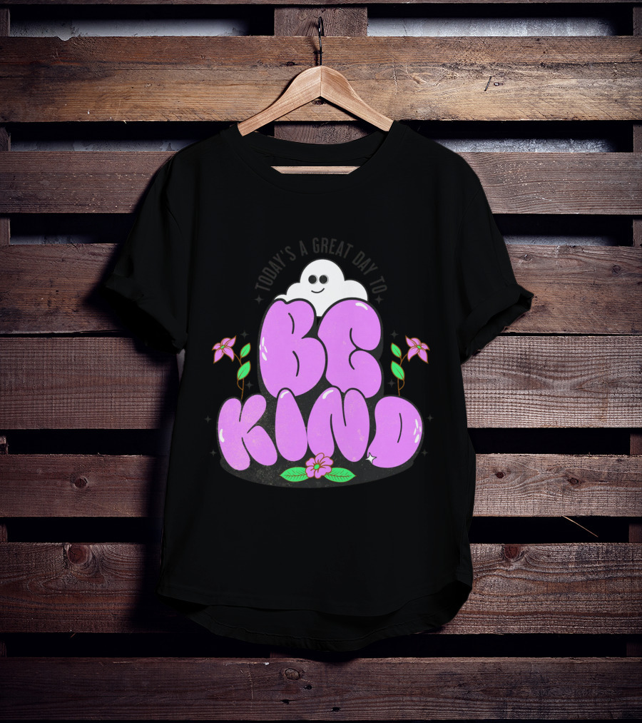Be Kind Cute Ghost And Flowers T-Shirt