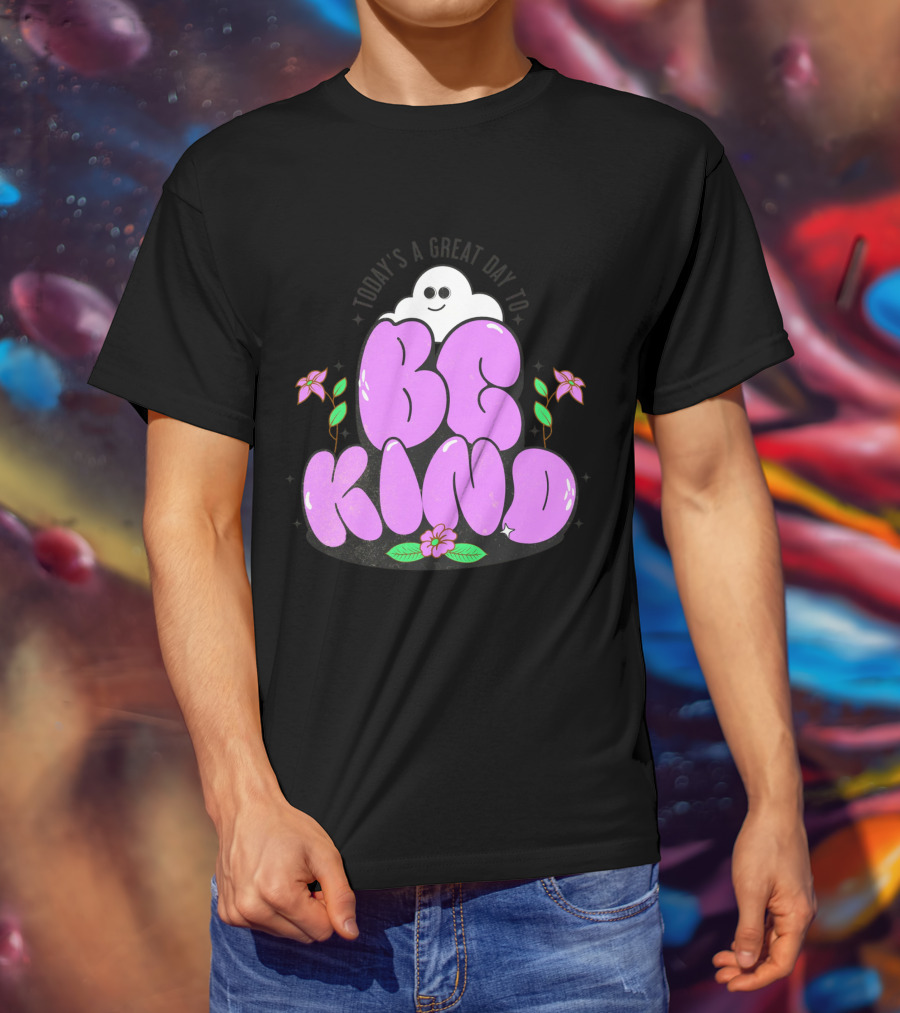 Be Kind Cute Ghost And Flowers T-Shirt