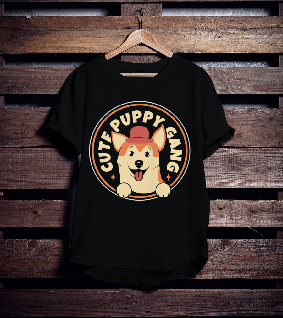 Cute Puppy Gang Corgi With Red Hat And Cheerful Expression T-Shirt