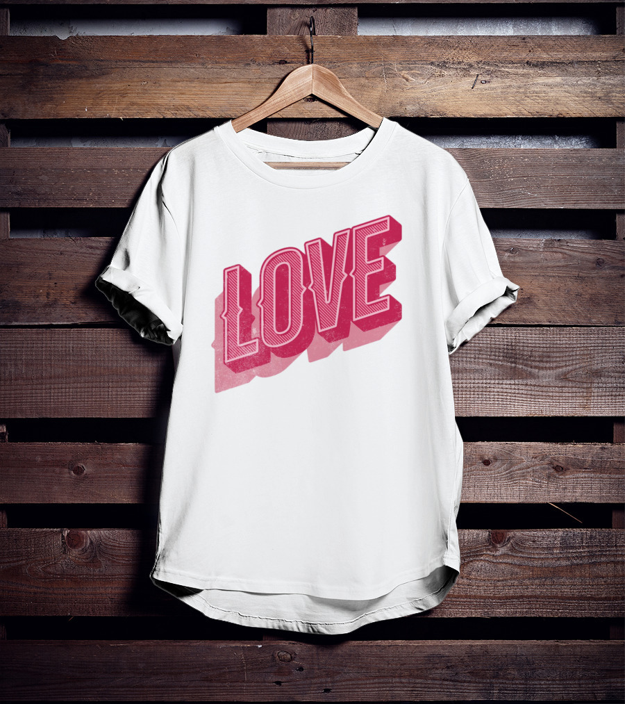 Love Lettering Typography Valentine's Day Pink 3D Effect T-Shirt