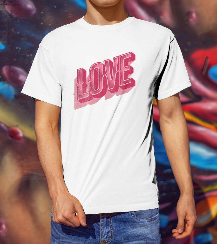 Love Lettering Typography Valentine's Day Pink 3D Effect T-Shirt