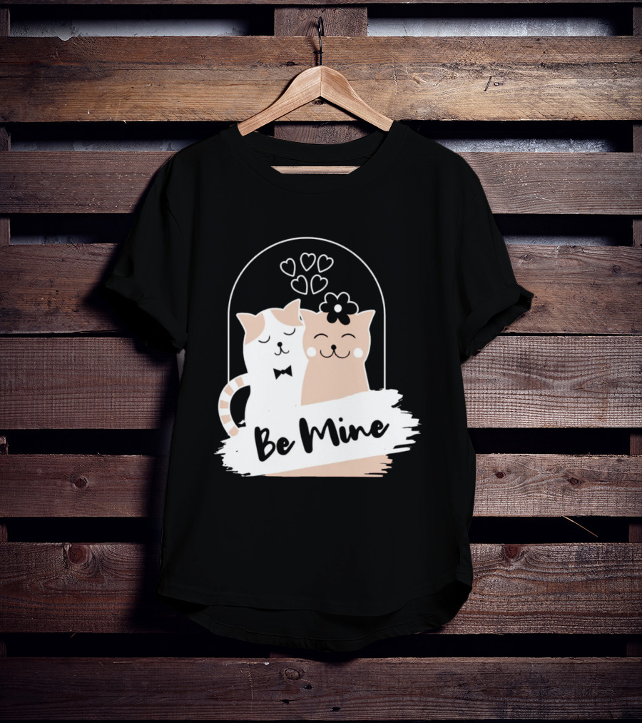 Be Mine Cute Cat Couple With Hearts And Bow Tie T-Shirt