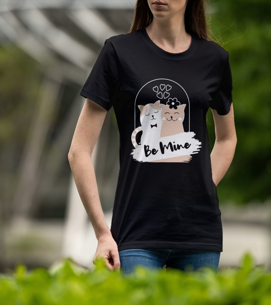 Be Mine Cute Cat Couple With Hearts And Bow Tie T-Shirt