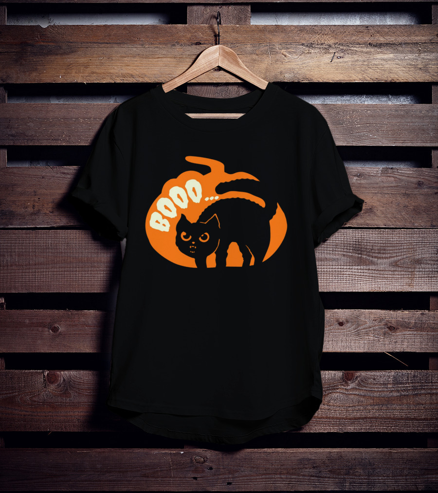 BOO Scary Cat Halloween Pumpkin T-Shirt