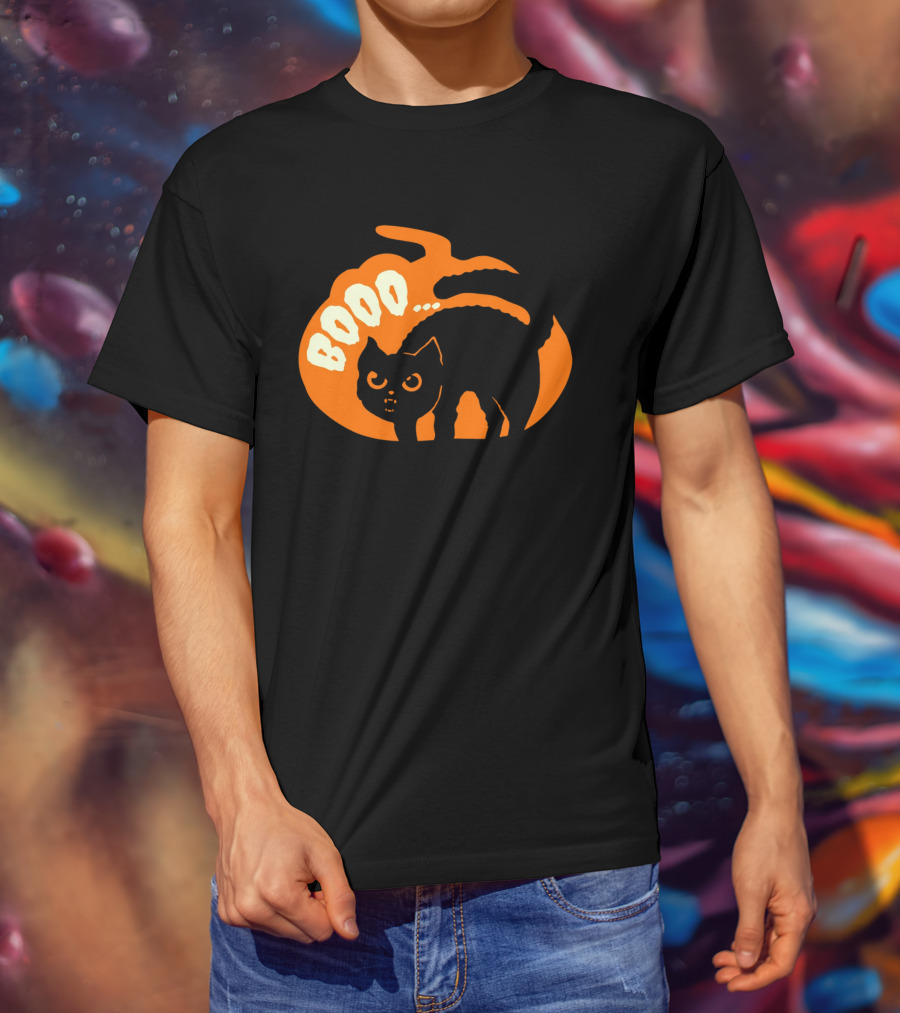 BOO Scary Cat Halloween Pumpkin T-Shirt