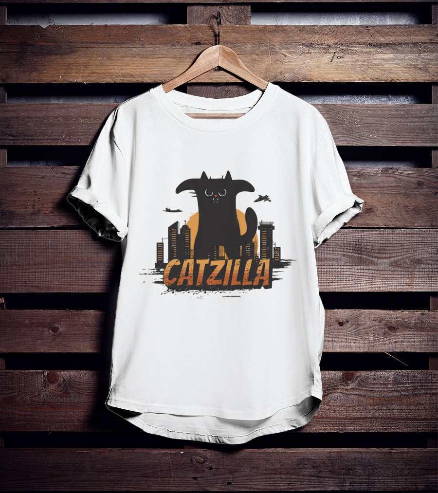 Catzilla Funny Comic Animal Skyline Monster T-Shirt