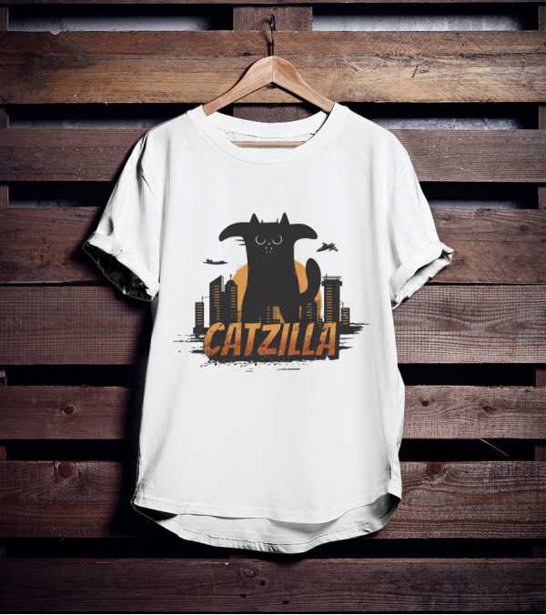 Catzilla Funny Comic Animal Skyline Monster T-Shirt