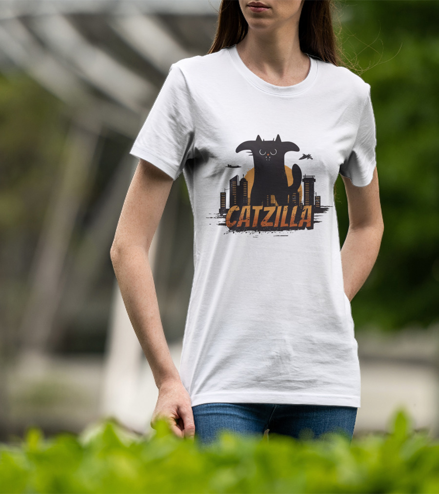 Catzilla Funny Comic Animal Skyline Monster T-Shirt