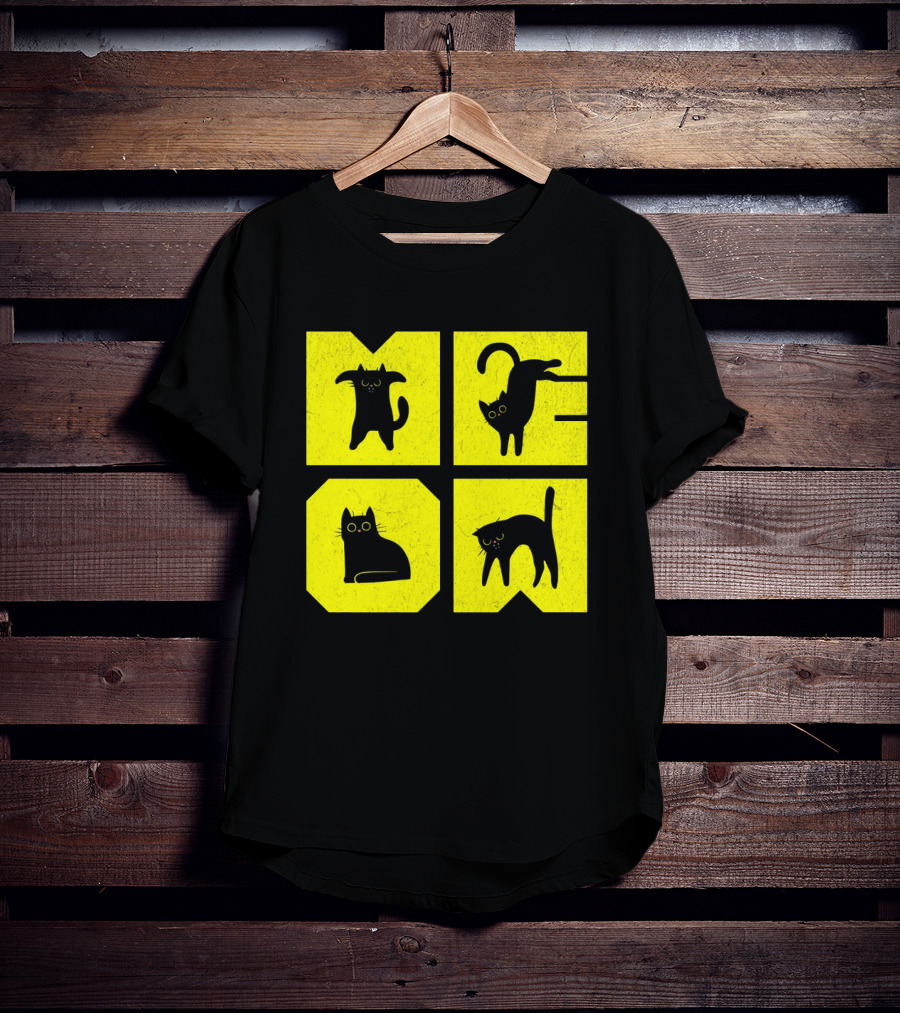 MEOW Cute Black Cats On Yellow Blocks T-Shirt