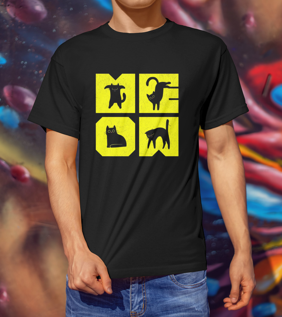 MEOW Cute Black Cats On Yellow Blocks T-Shirt