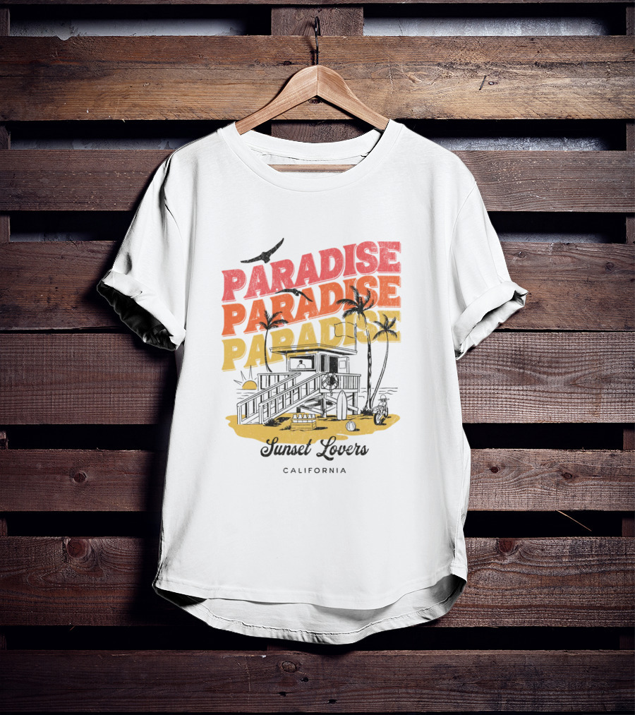 Paradise Sunset Beach Scene With Tropical Palms T-Shirt