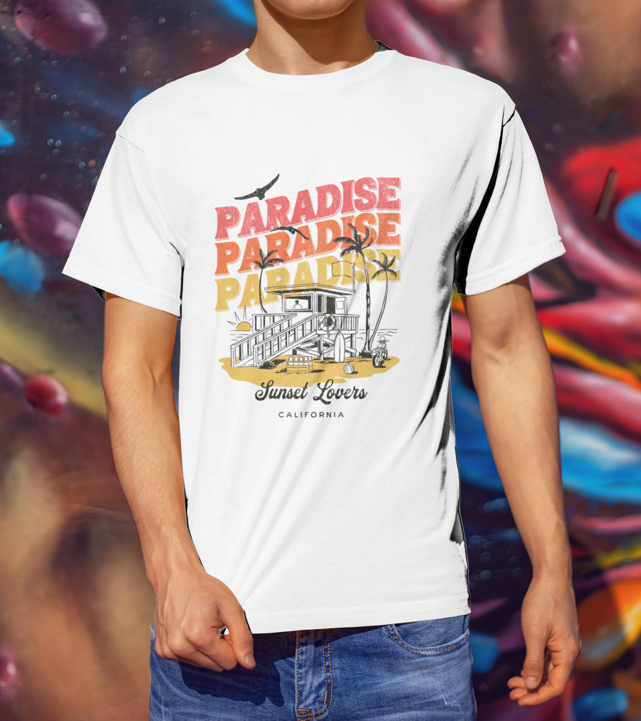 Paradise Sunset Beach Scene With Tropical Palms T-Shirt