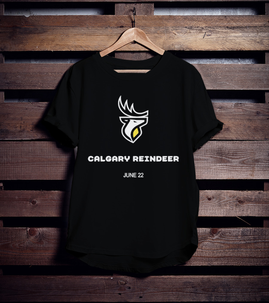 Calgary Reindeer June 22 Logo White Antlered Emblem T-Shirt