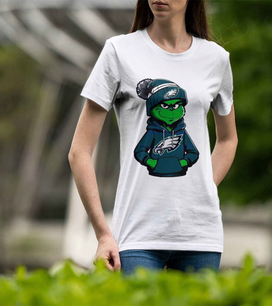 Grinch Dressed In Philadelphia Eagles Hoodie And Hat T-Shirt