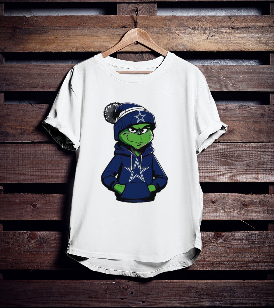 Grinch In Dallas Cowboys Hoodie And Beanie With Star T-Shirt