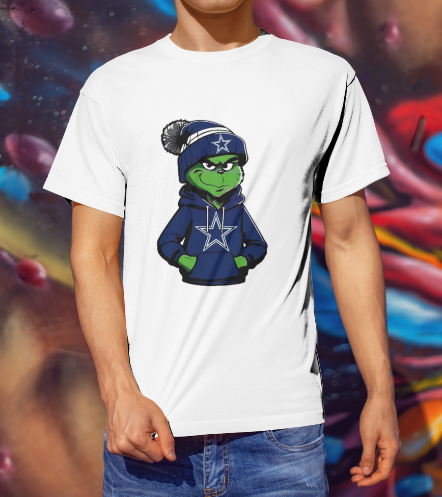 Grinch In Dallas Cowboys Hoodie And Beanie With Star T-Shirt