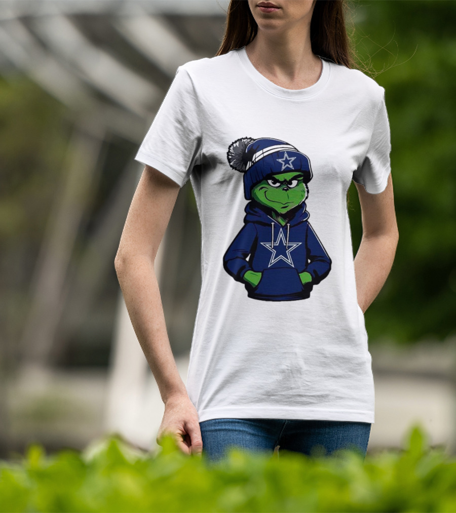 Grinch In Dallas Cowboys Hoodie And Beanie With Star T-Shirt