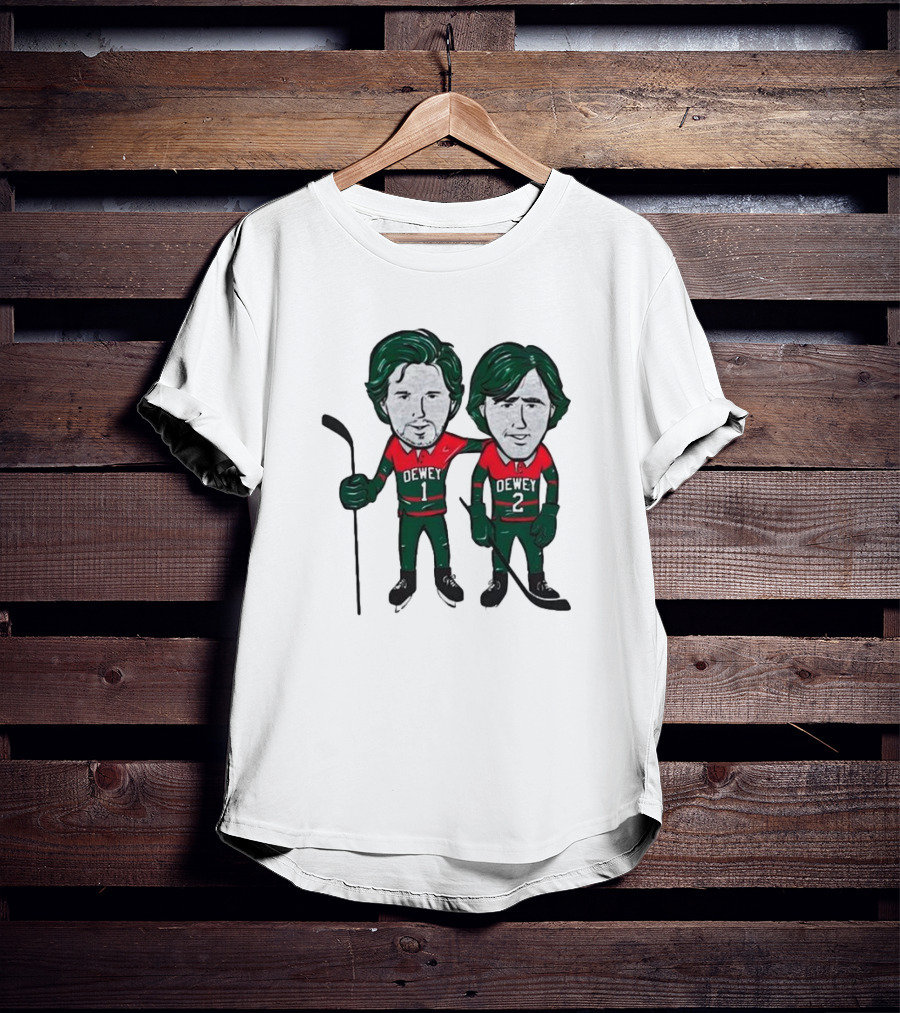 Dewey Brothers Hockey Duo With Numbered Jerseys And Sticks T-Shirt