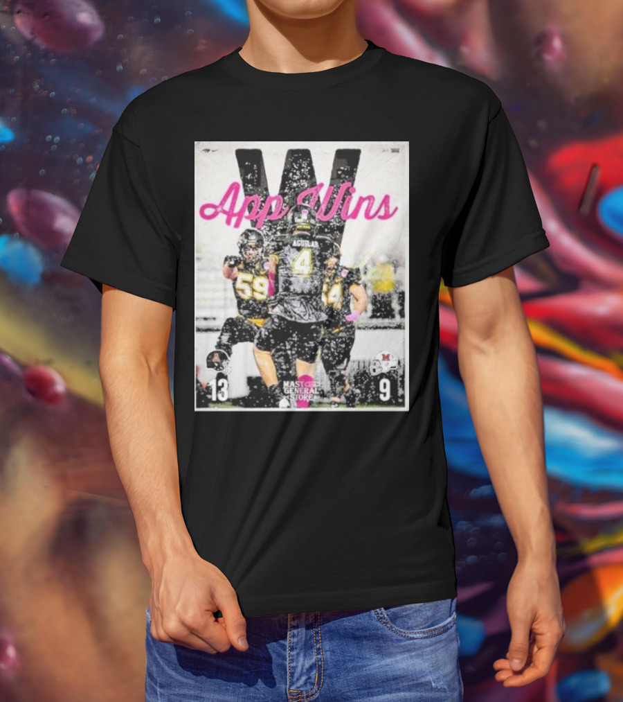 Appalachian State Mountaineers Football App Wins 13 9 Victory Celebration Football Players In Action T-Shirt
