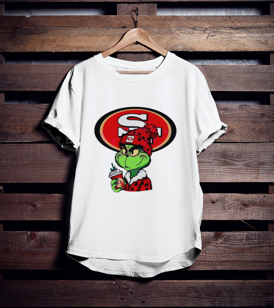 Grinch With San Francisco 49ers Logo And Coffee T-Shirt