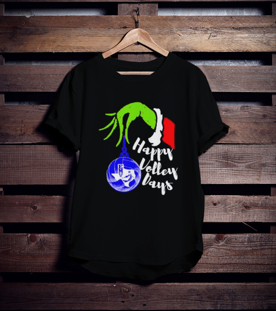 Happy Volleydays Grinch Hand Holding Volleyball Holiday T-Shirt