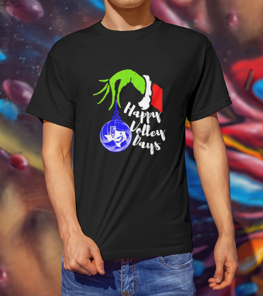 Happy Volleydays Grinch Hand Holding Volleyball Holiday T-Shirt