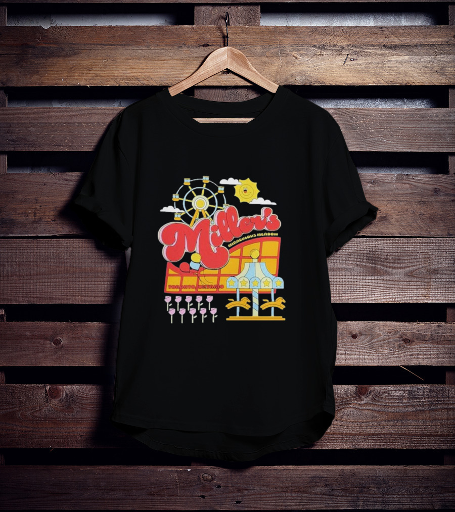 Miller's Miraculous Meadow Toronto Ontario Ferris Wheel Carousel Sun And Clouds T-Shirt
