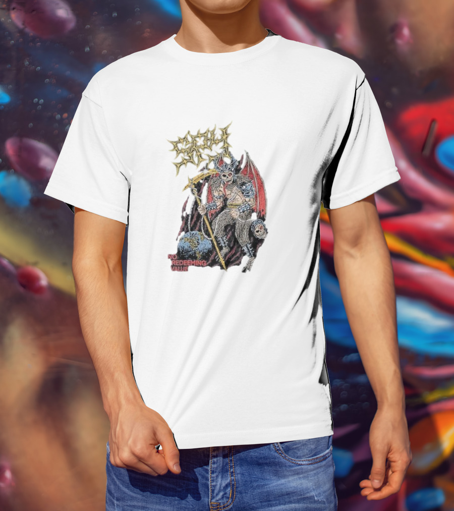 Evil Angel No Redeeming Value Demon Warrior With Wings And Skeletal Staff T-Shirt